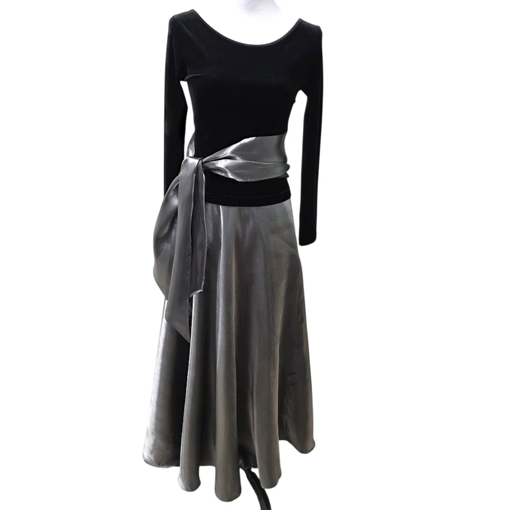 Elegant Black and Silver Dress with Scarf